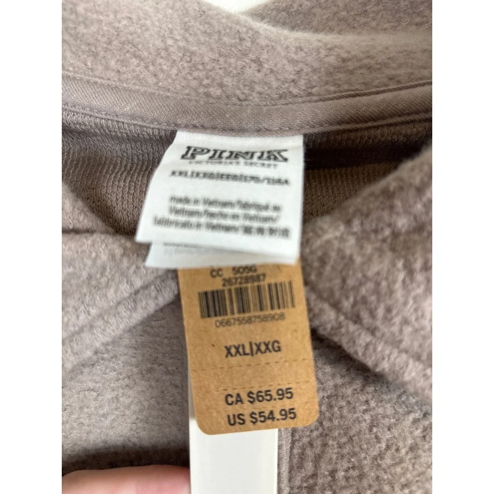 PINK by Victoria Secret Cropped Pullover Sweatshirt‎ Athletic Stripe Taupe XXL - Picture 2 of 5